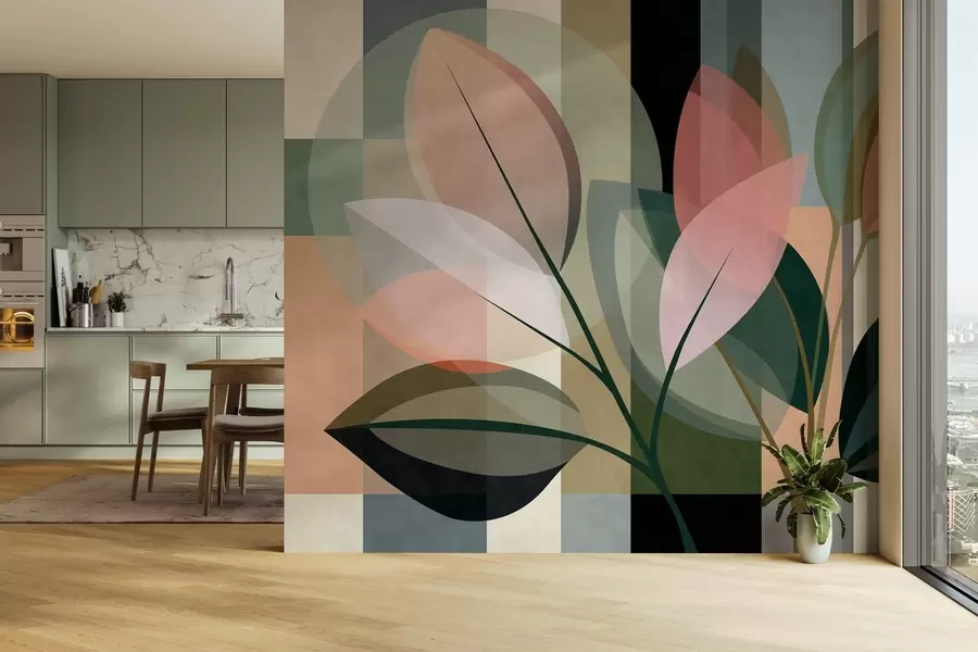 fototapet O lucrare abstractă elegantă cu motive vegetale w05871