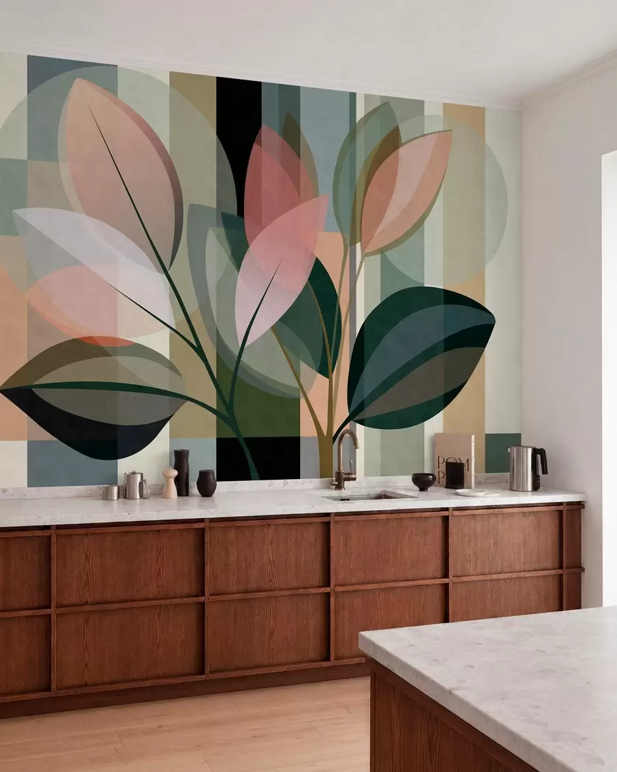 fototapet O lucrare abstractă elegantă cu motive vegetale w05871