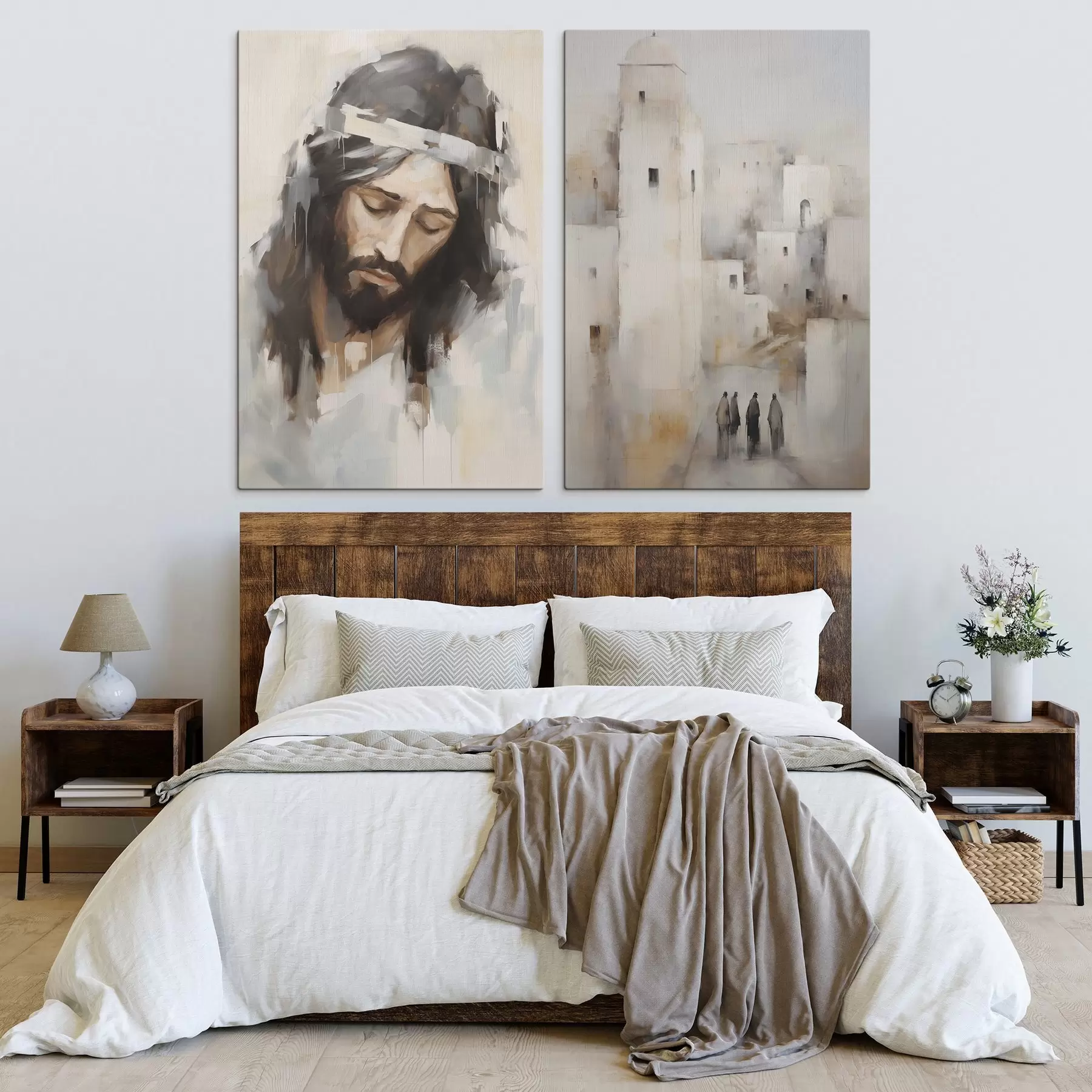 Tablouri Iisus și un oraș abstract din antichitate, pictură în stil imitație m30909