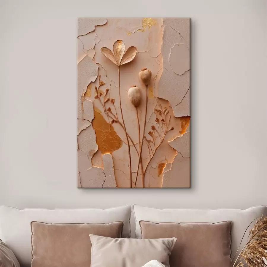 Tablouri Plante uscate pe un fundal cu efect de suprafață crăpată s50426