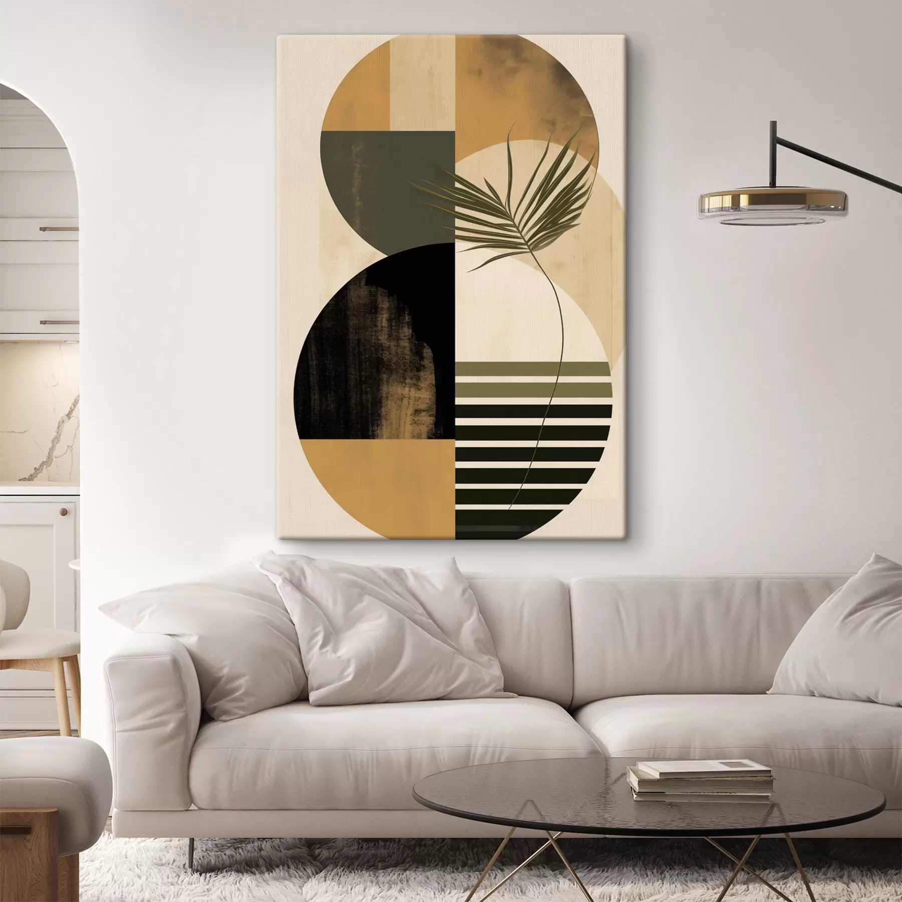 Tablouri Compoziție abstractă cu forme geometrice și frunze tropicale, cu textură s50633