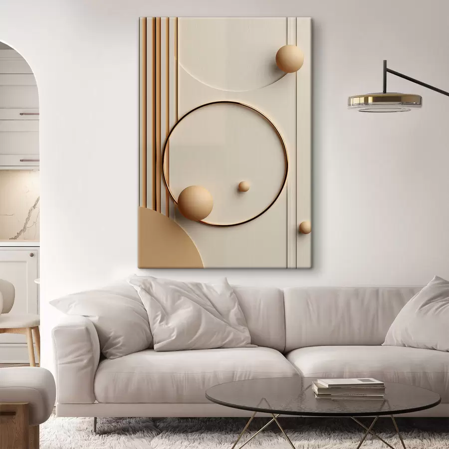 Tablouri Artă modernă abstractă cu sfere și linii verticale, compoziție minimalistă s50636