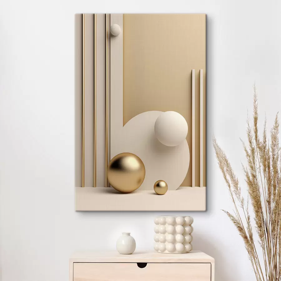 Tablouri Artă modernă abstractă cu sfere și linii verticale, compoziție minimalistă s50637