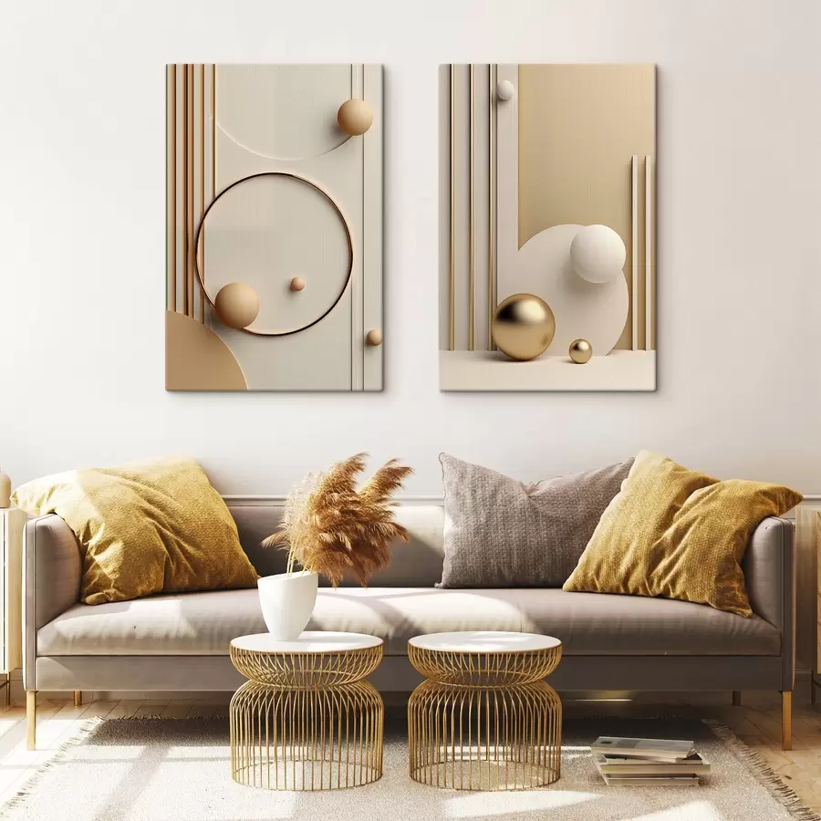 Tablouri Artă modernă abstractă cu sfere și linii verticale, compoziție minimalistă m30967