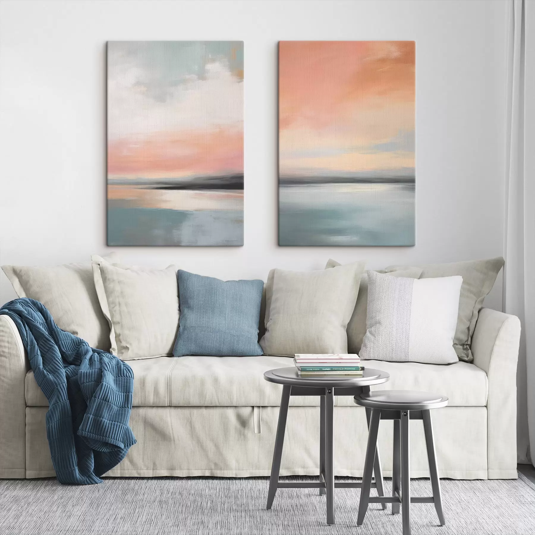 Tablouri Peisaj marin abstract și minimalist, cu o paletă de culori pastelate delicate m30969