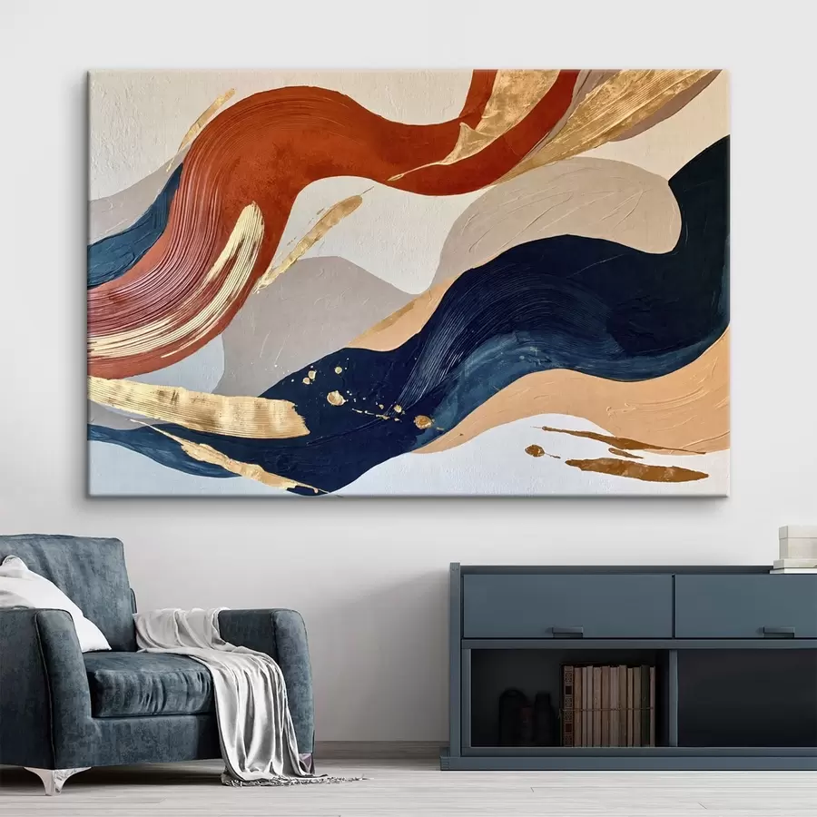 Tablouri Forme abstracte, fluide, în nuanțe de albastru și teracotă s50580