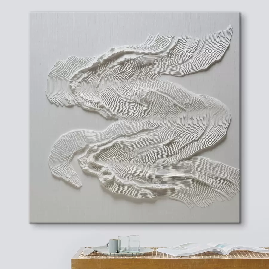 Tablouri O abstracție ondulată, tridimensională, cu o textură liniară expresivă, în alb monocromatic s50007