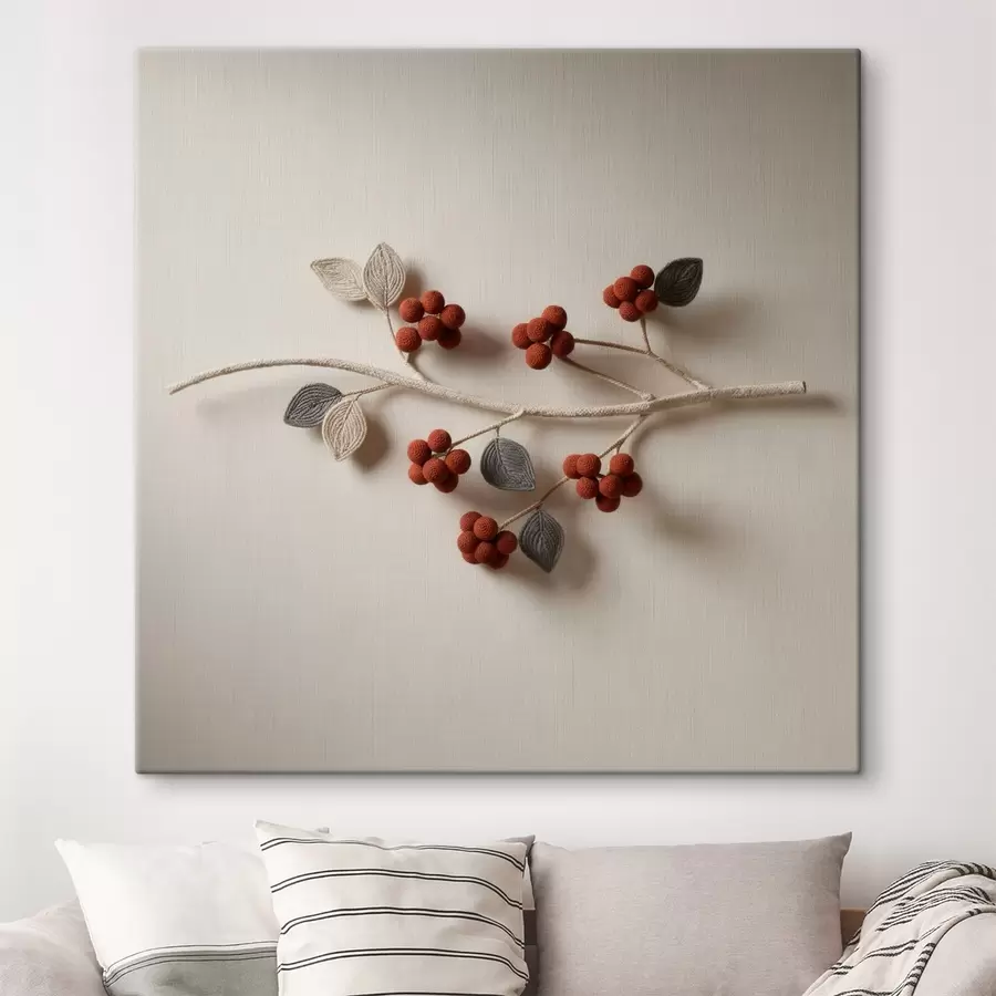 Tablouri O ramură decorativă cu fructe de pădure și frunze cu textură, realizată în stilul artei contemporane s50016