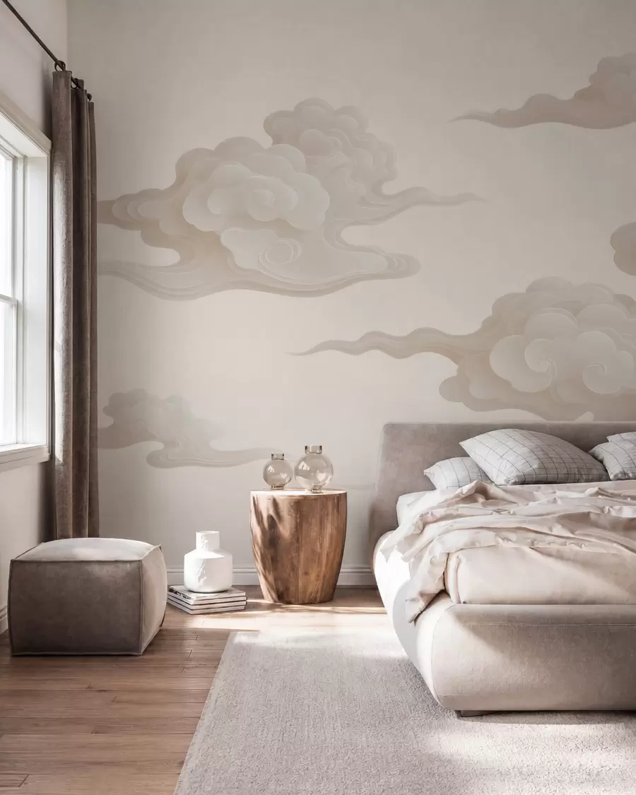 fototapet Nori orientali în stil minimalist, în nuanțe de bej-crem w10036