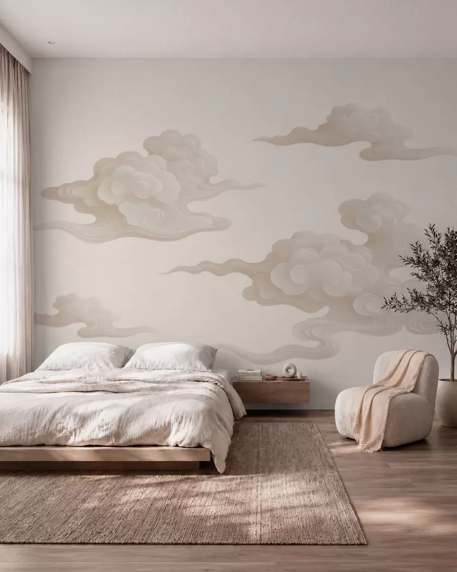 fototapet Nori orientali în stil minimalist, în nuanțe de bej-crem w10036