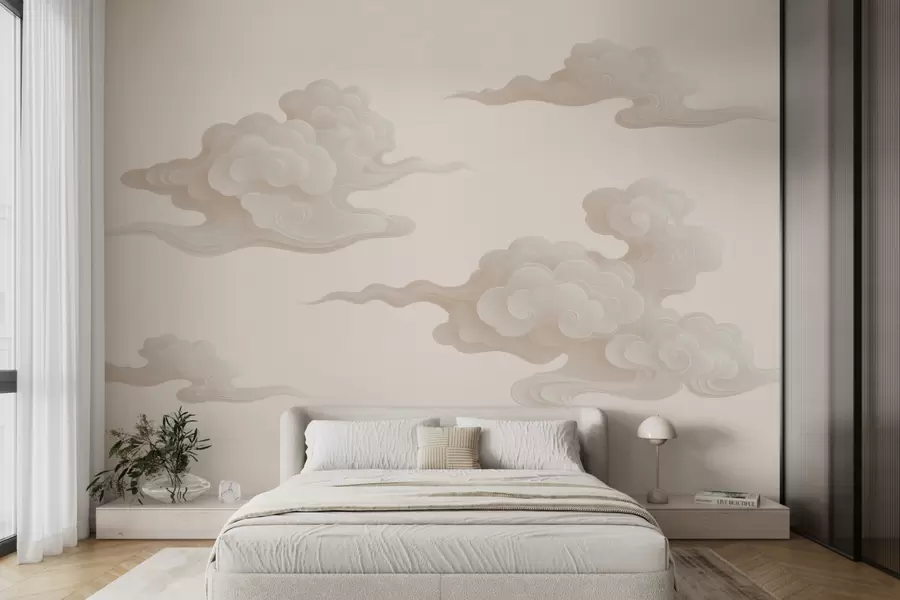 fototapet Nori orientali în stil minimalist, în nuanțe de bej-crem w10036