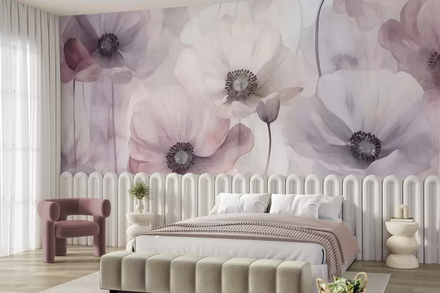 fototapet Maci de culoare roz pal și albi, cu petale delicate w10029v1