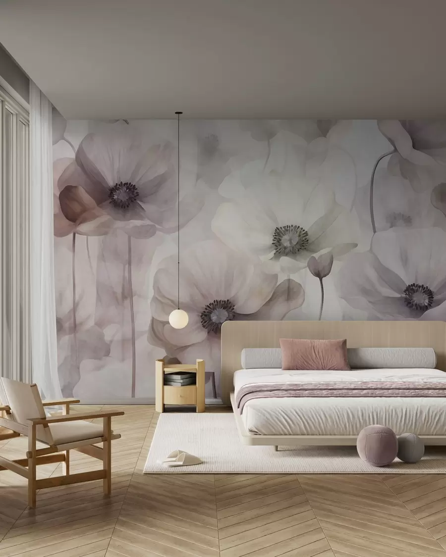 fototapet Maci de culoare roz pal și bej, cu petale delicate w10029