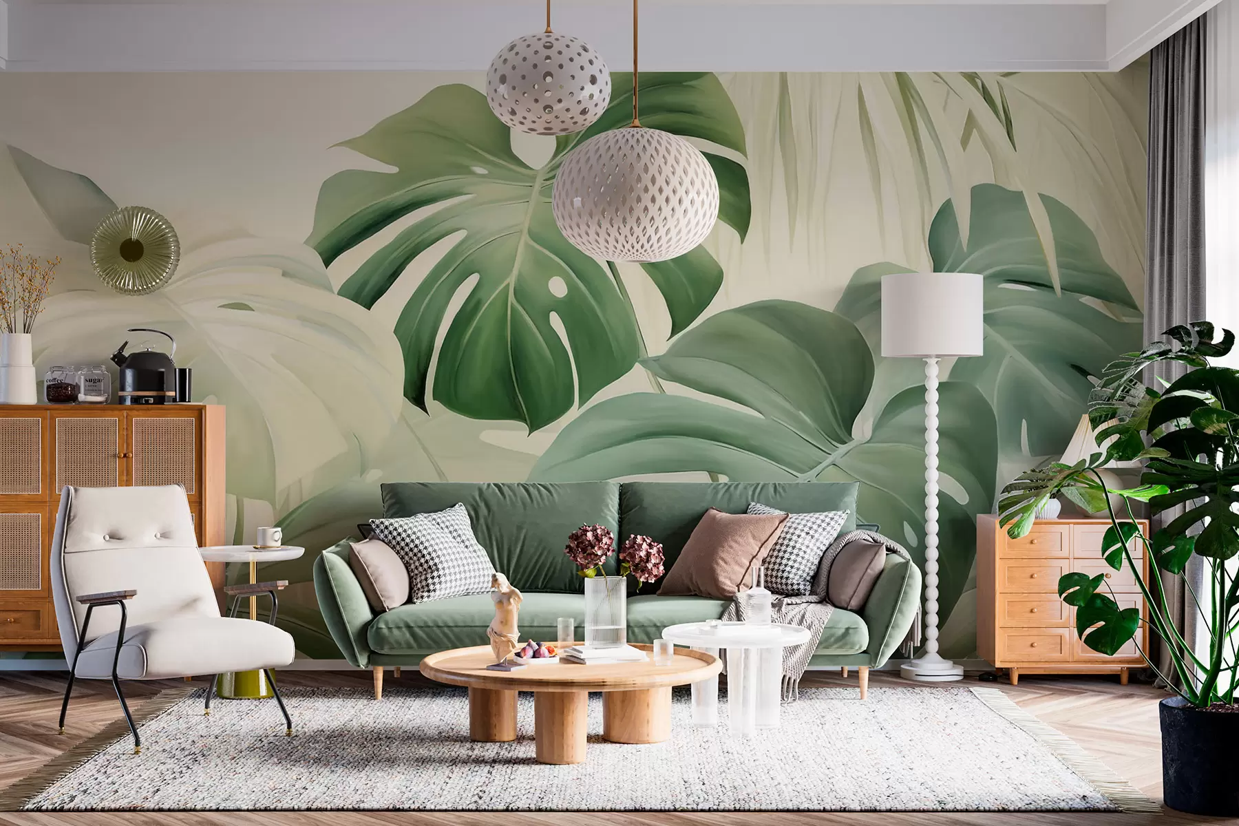 fototapet Monstera, frunze de palmier w05909