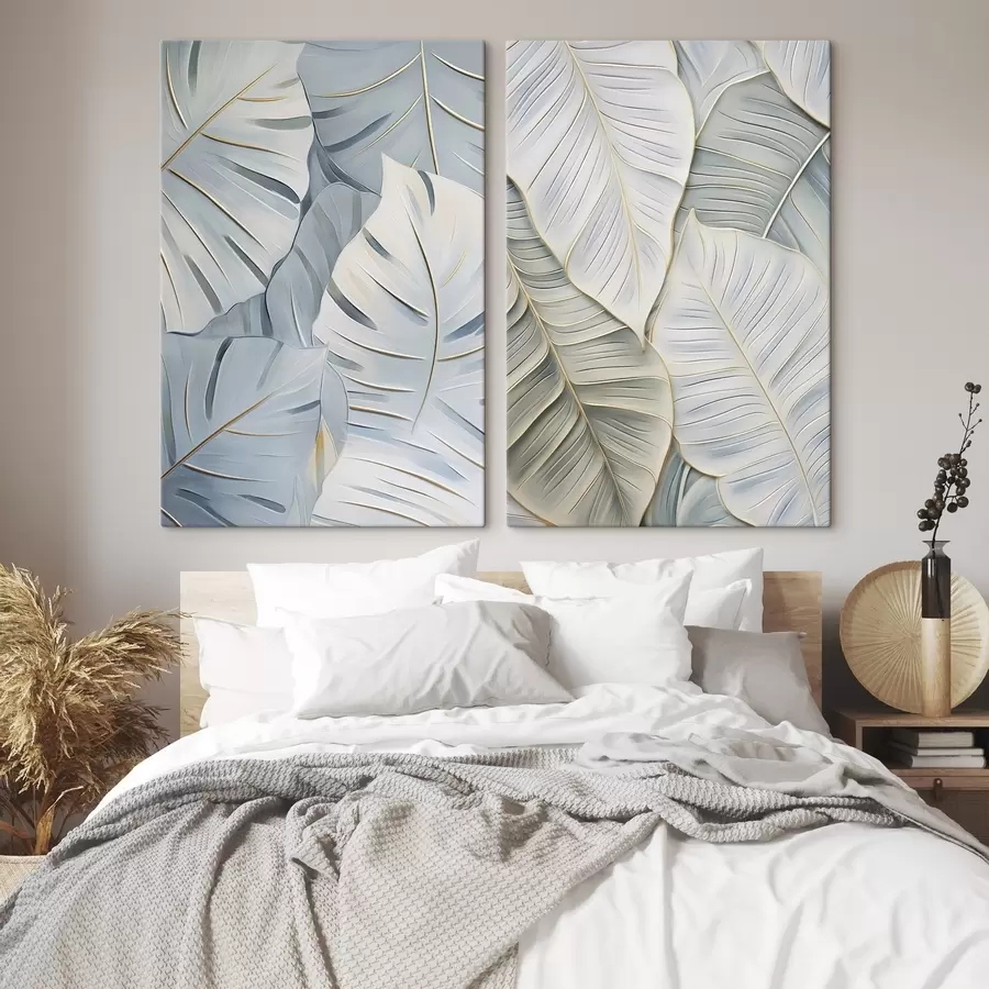 Tablouri Frunze tropicale abstracte, pictură în stil imitație m31005