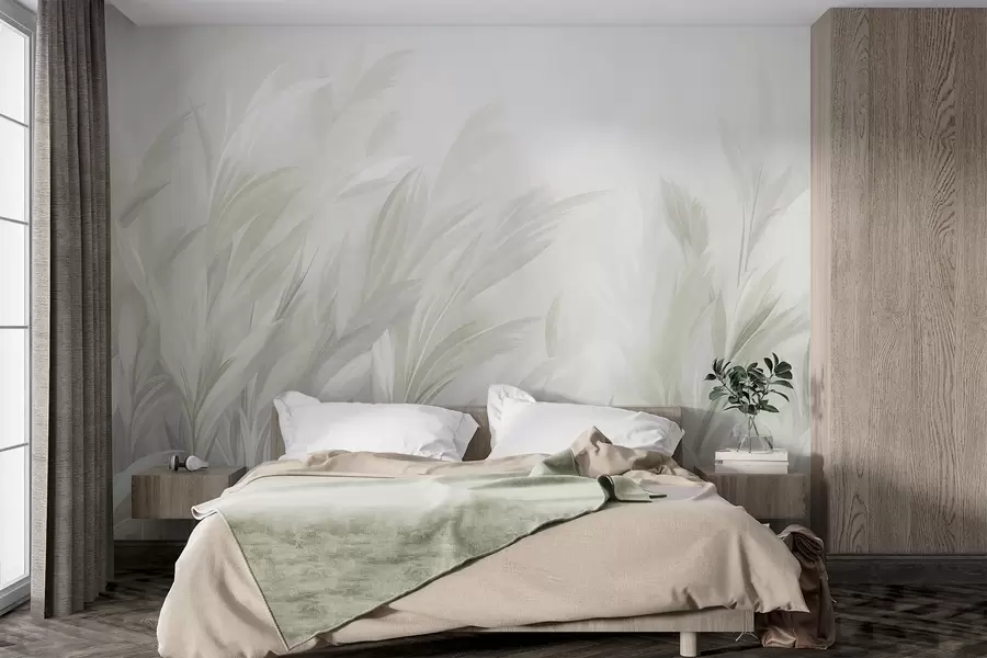 fototapet Iarbă înaltă și pufoasă, în nuanțe delicate de verde pastel, pe un fundal cu textură ușoară w10060v1