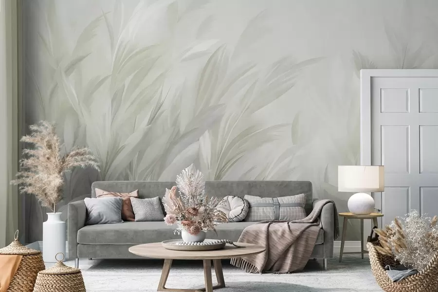 fototapet Iarbă înaltă și pufoasă, în nuanțe delicate de verde pastel, pe un fundal cu textură ușoară w10060v1