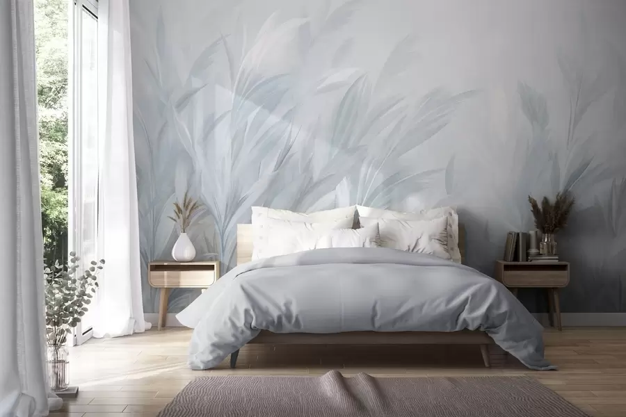 fototapet Iarbă înaltă și pufoasă, în nuanțe delicate de albastru pastel, pe un fundal cu textură ușoară w10060v2