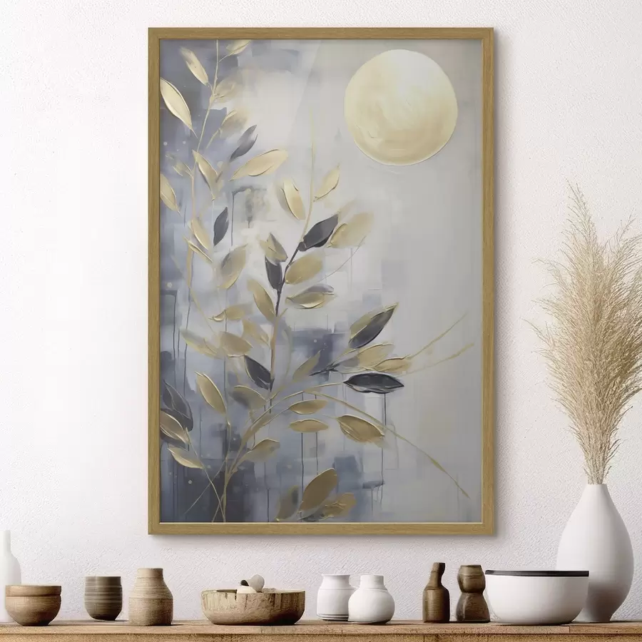 fototapet Ramuri abstracte cu frunze, imitație a unui tablou f50842