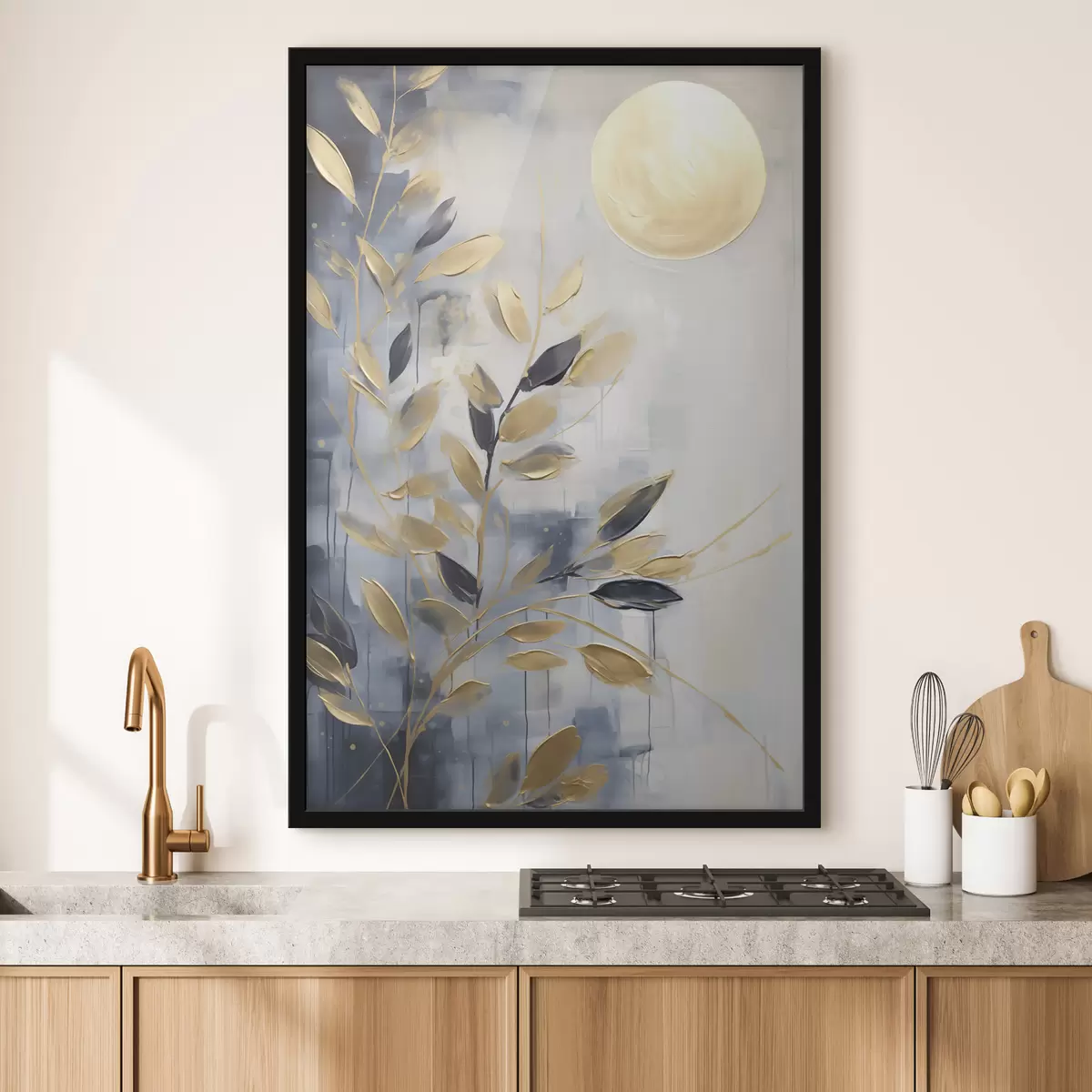 Poster Ramuri abstracte cu frunze, imitație a unui tablou f50842
