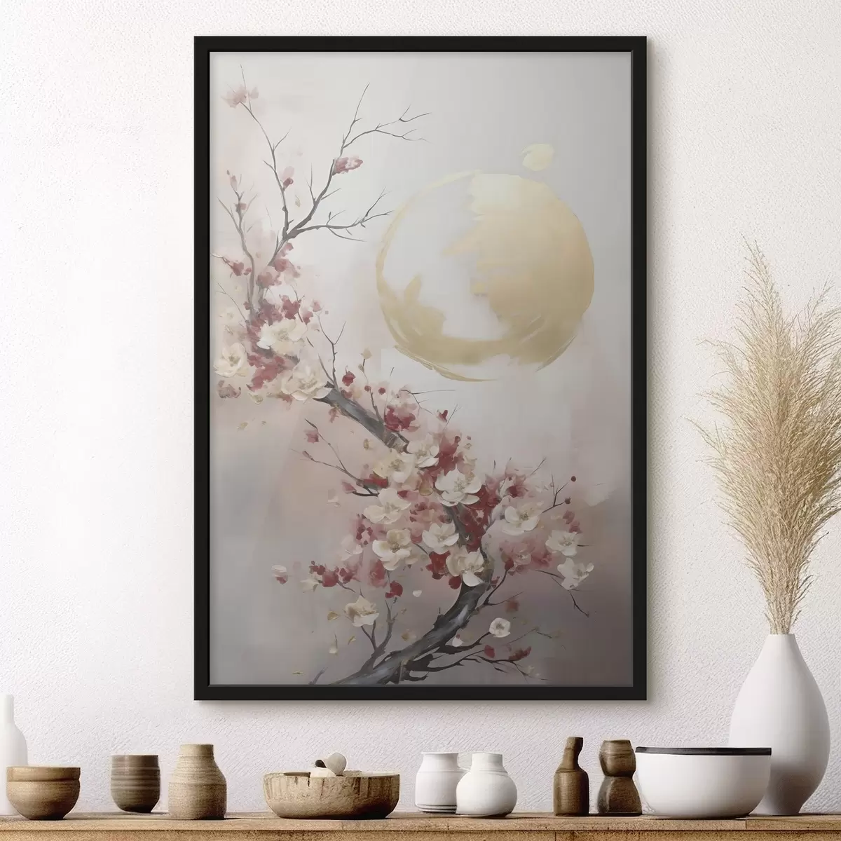 Poster Flori abstracte pe un copac, pictură în stil imitație f50844