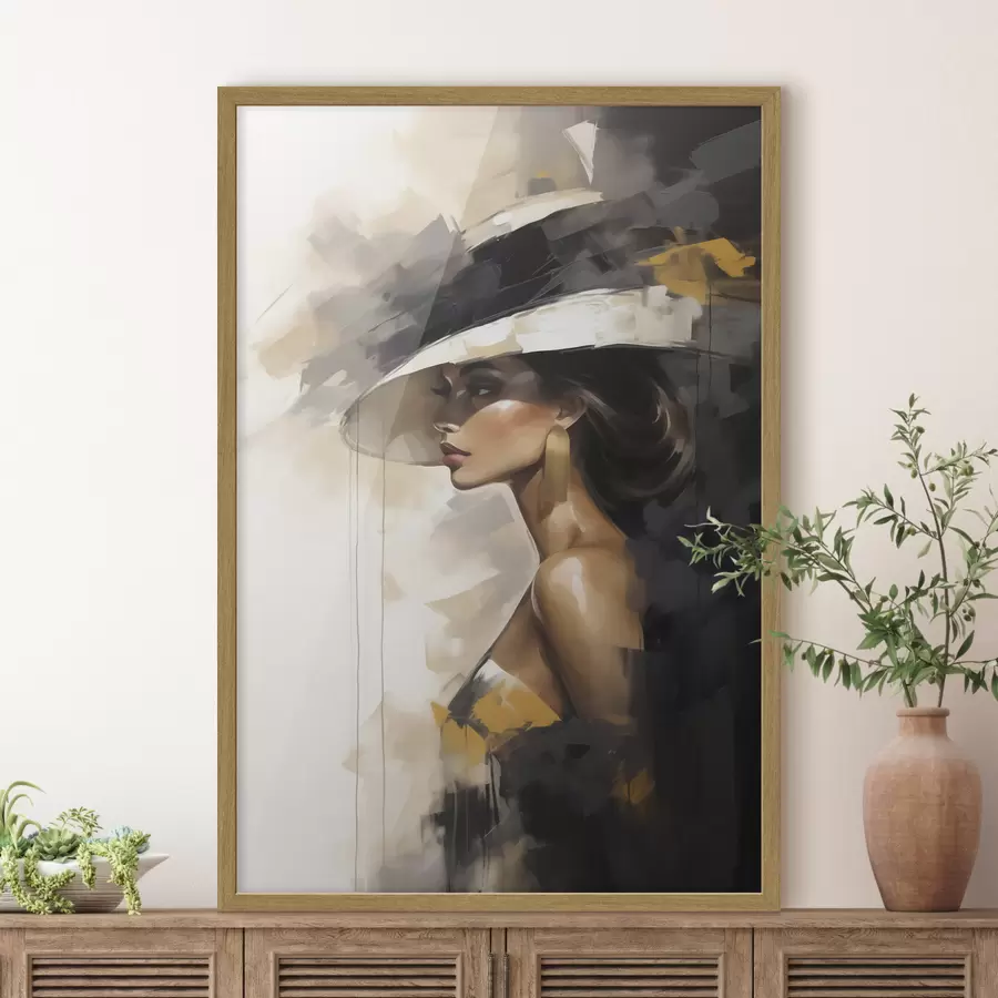 fototapet O tânără femeie abstractă cu pălărie, care imită un tablou f50845