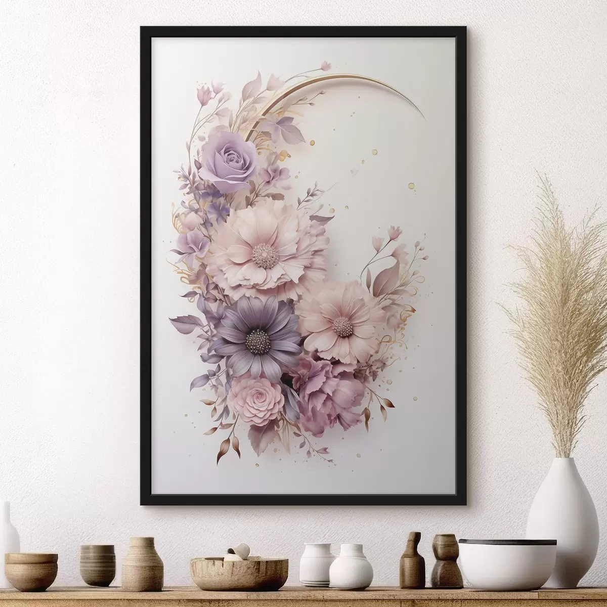 Poster Lună în formă de semilună violetă cu bujori f50760