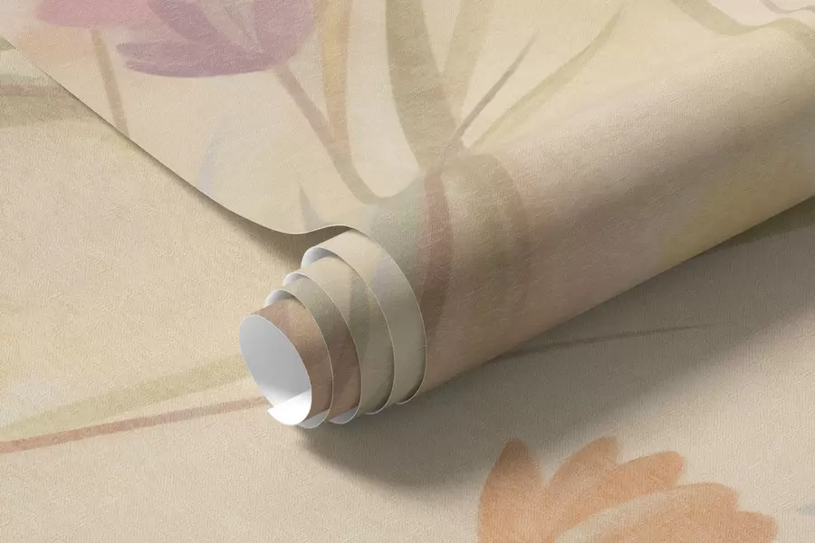 fototapet Iarbă înaltă și flori de câmp în nuanțe pastelate delicate, artă cu textură w10062