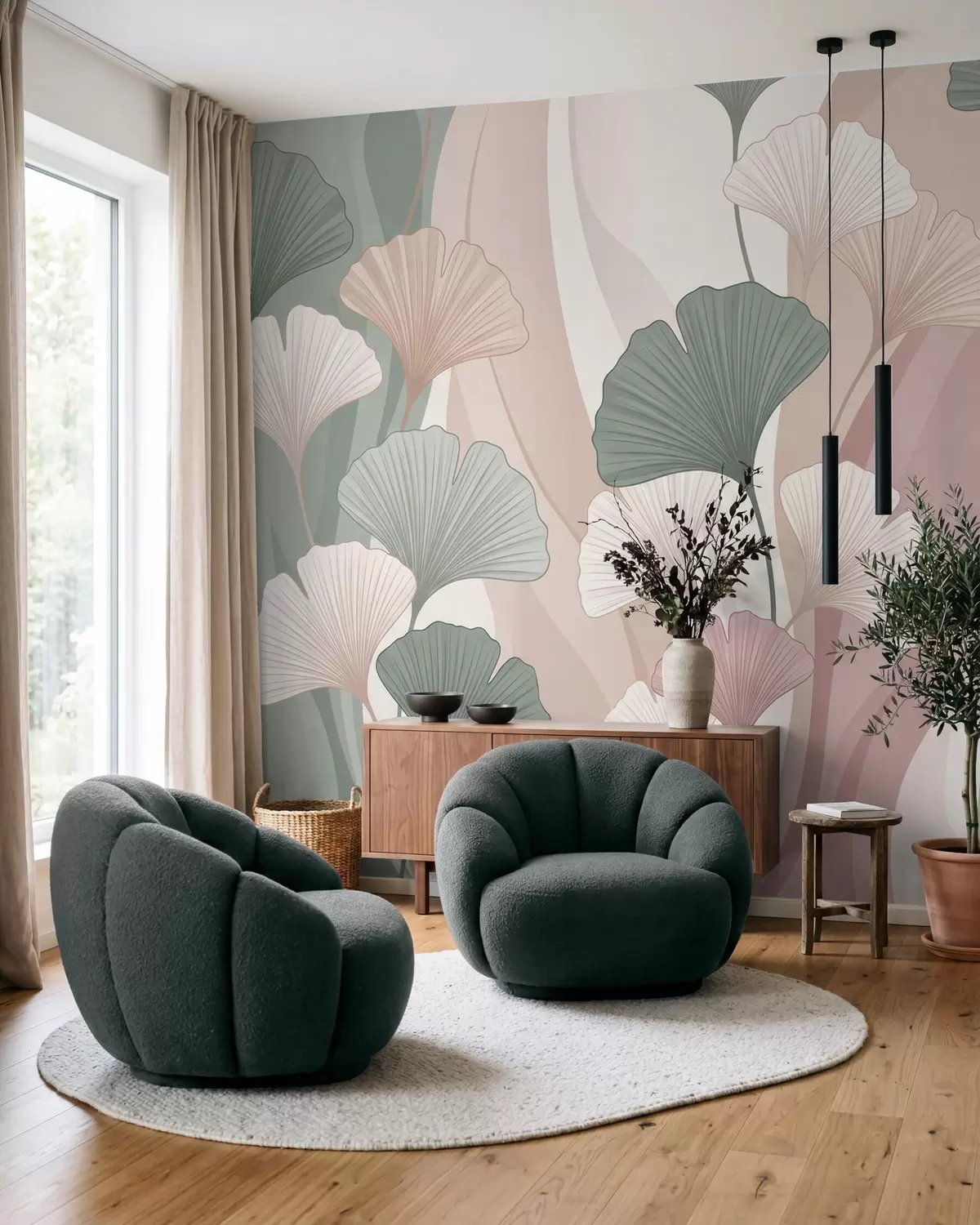 fototapet Ginkgo în pastel w10040