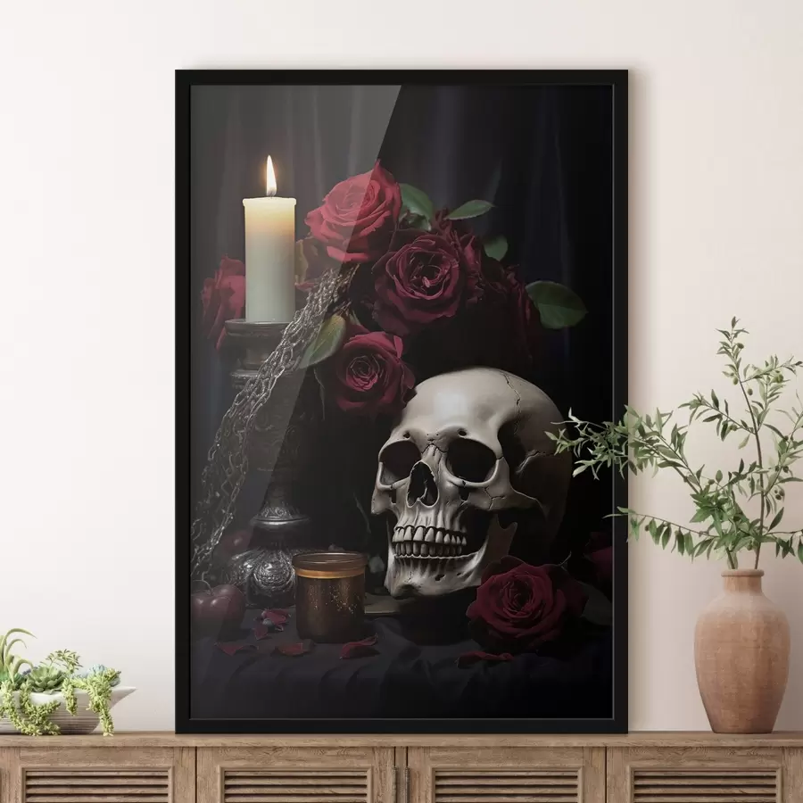fototapet Natură moartă gotică cu lumânare și craniu f50908