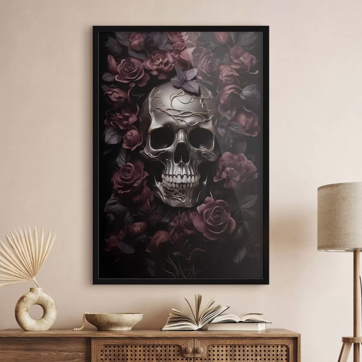 Poster Relieful misterios al unui craniu în trandafiri de Burgundia f50914