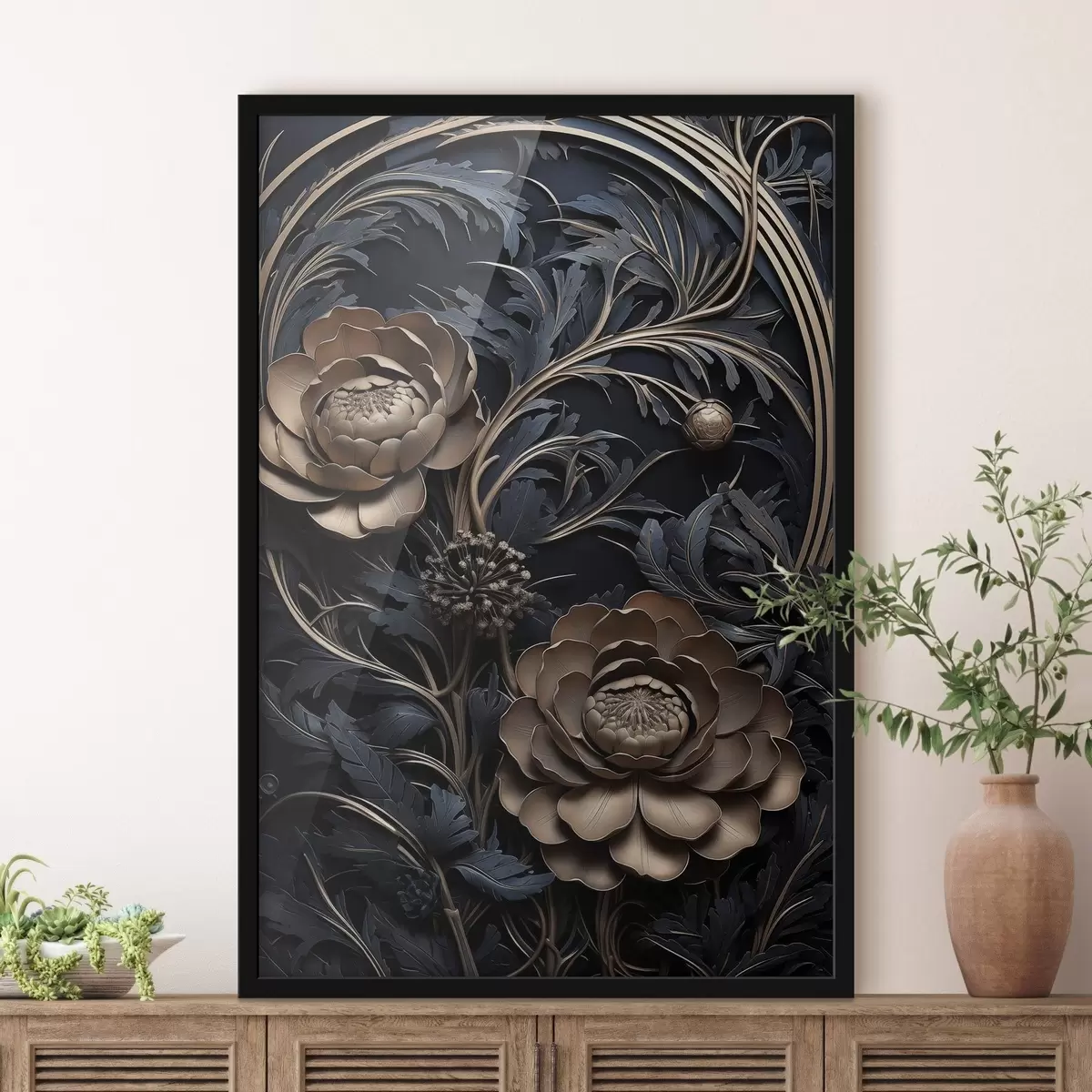 Poster Ornament din bronz în relief cu flori f50918