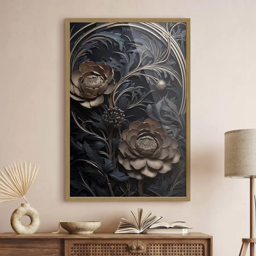 fototapet Ornament din bronz în relief cu flori f50918