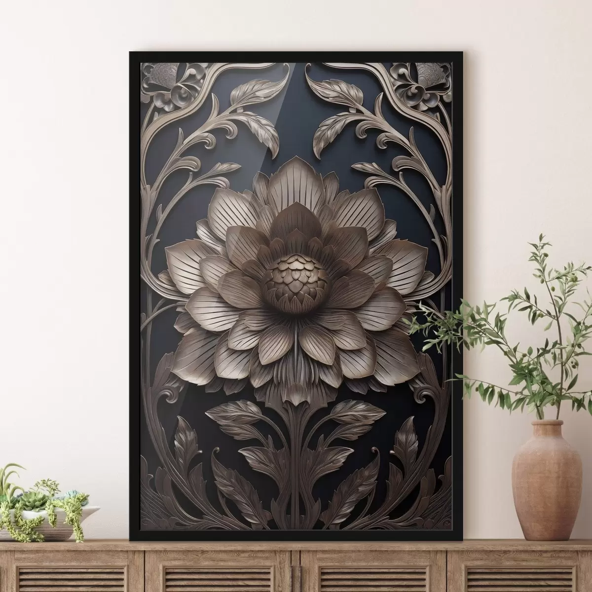 Poster Monogramă sculptată cu floare 3D f50919