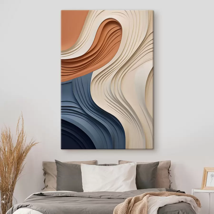 Tablouri Straturi abstracte, ondulate, în nuanțe de crem, albastru și portocaliu, artă modernă cu textură s50950