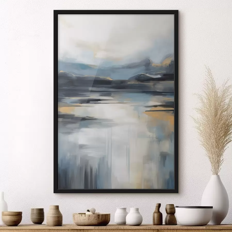 fototapet Peisaj abstract în nuanțe de albastru, gri și galben, cu textură care imită pictura f50946