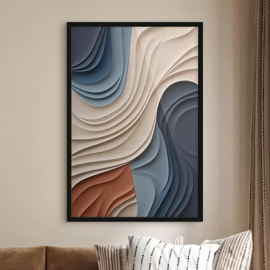 fototapet Straturi abstracte, ondulate, în nuanțe de crem, albastru și portocaliu, artă modernă cu textură f50949