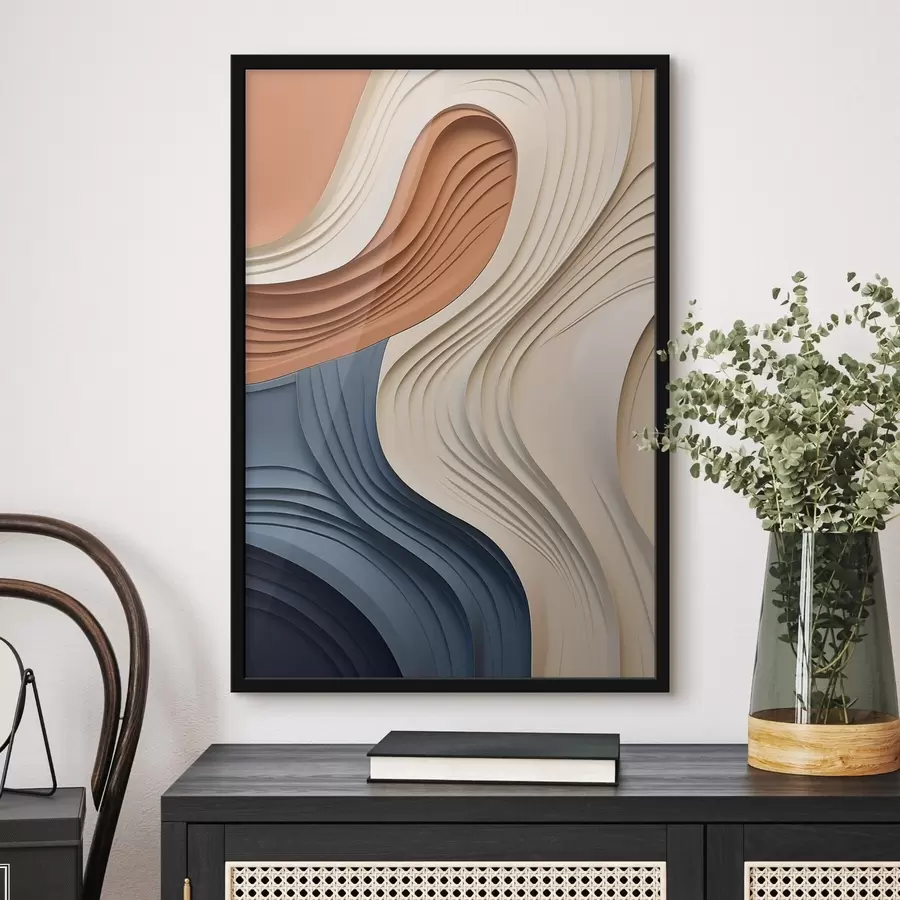 fototapet Straturi abstracte, ondulate, în nuanțe de crem, albastru și portocaliu, artă modernă cu textură f50950