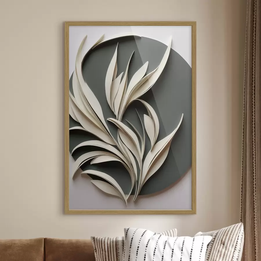 fototapet Frunze abstracte pe fundal verde, cu texturi stratificate și umbre f50975