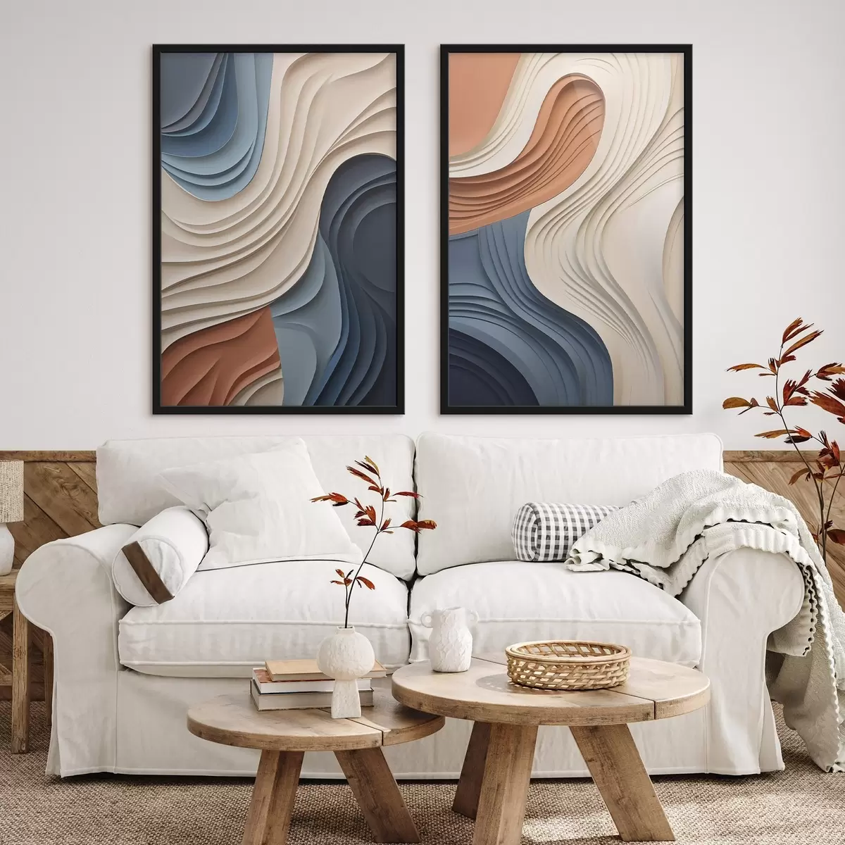Poster Straturi abstracte, ondulate, în nuanțe de crem, albastru și portocaliu, artă modernă cu textură d31041
