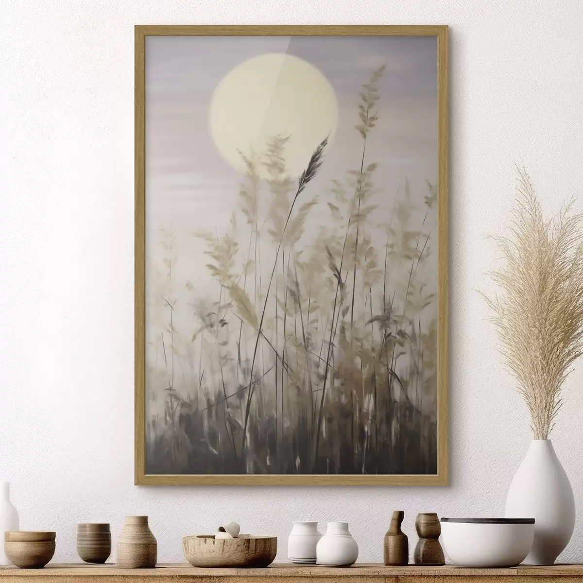 Poster Ierburi abstracte pe fundalul lunii, imitație de tablou f50985