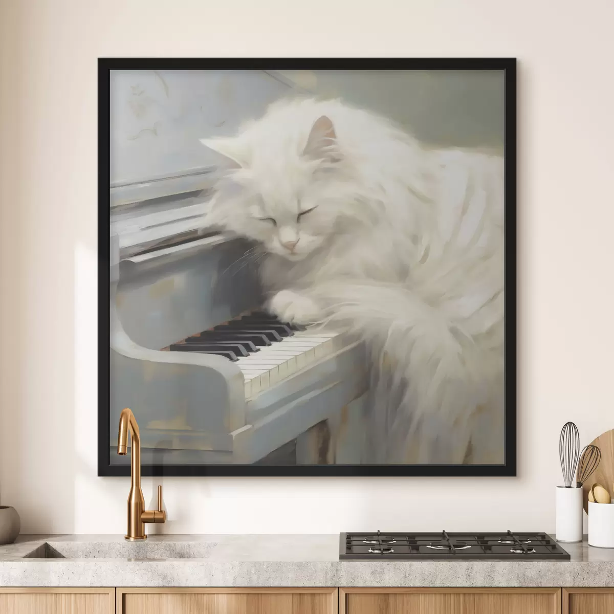 Poster Pisică dormind pe clapele pianului, reproducere a unui tablou f50990