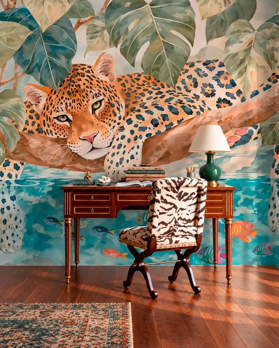 fototapet Leopard deasupra apei albastre w05954