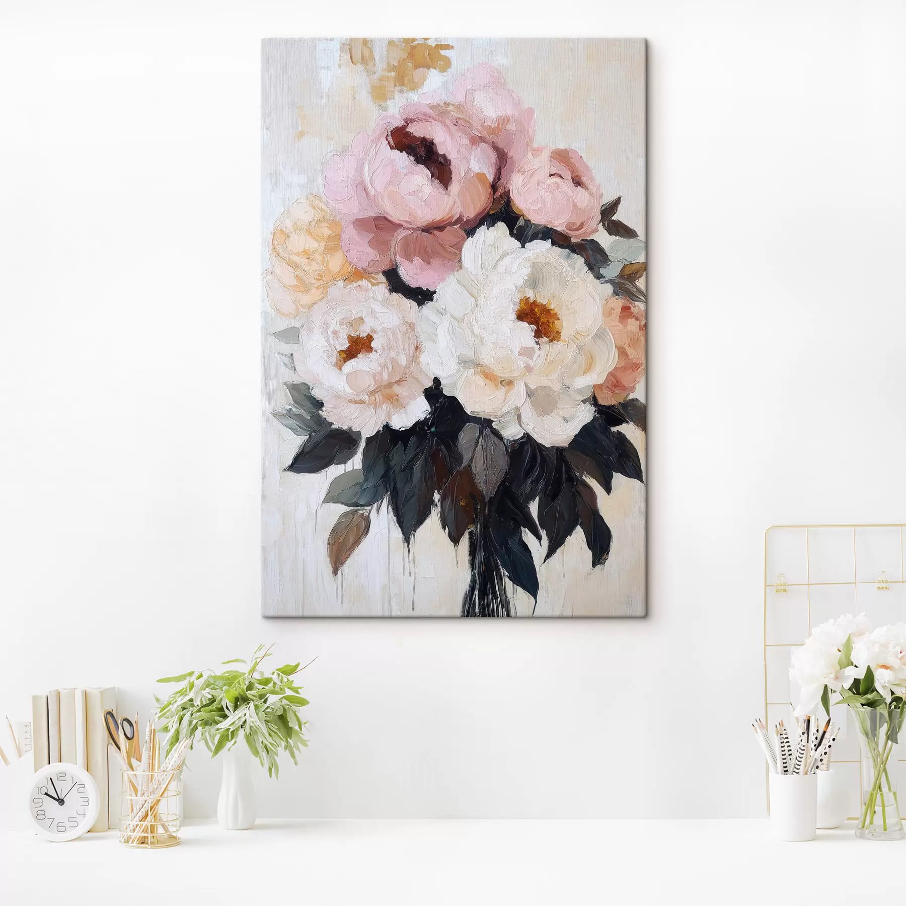 Tablouri Buchet de bujori roz și albi s51008