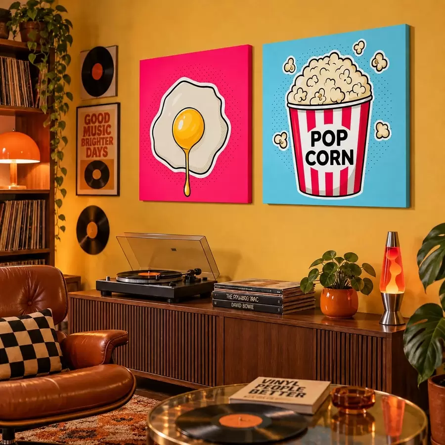 fototapet Combinație de opere de artă cu ouă prăjite și popcorn m31076