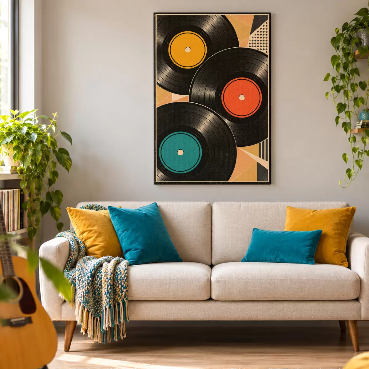 Tablouri Atmosferă retro cu discuri de vinil colorate s50923