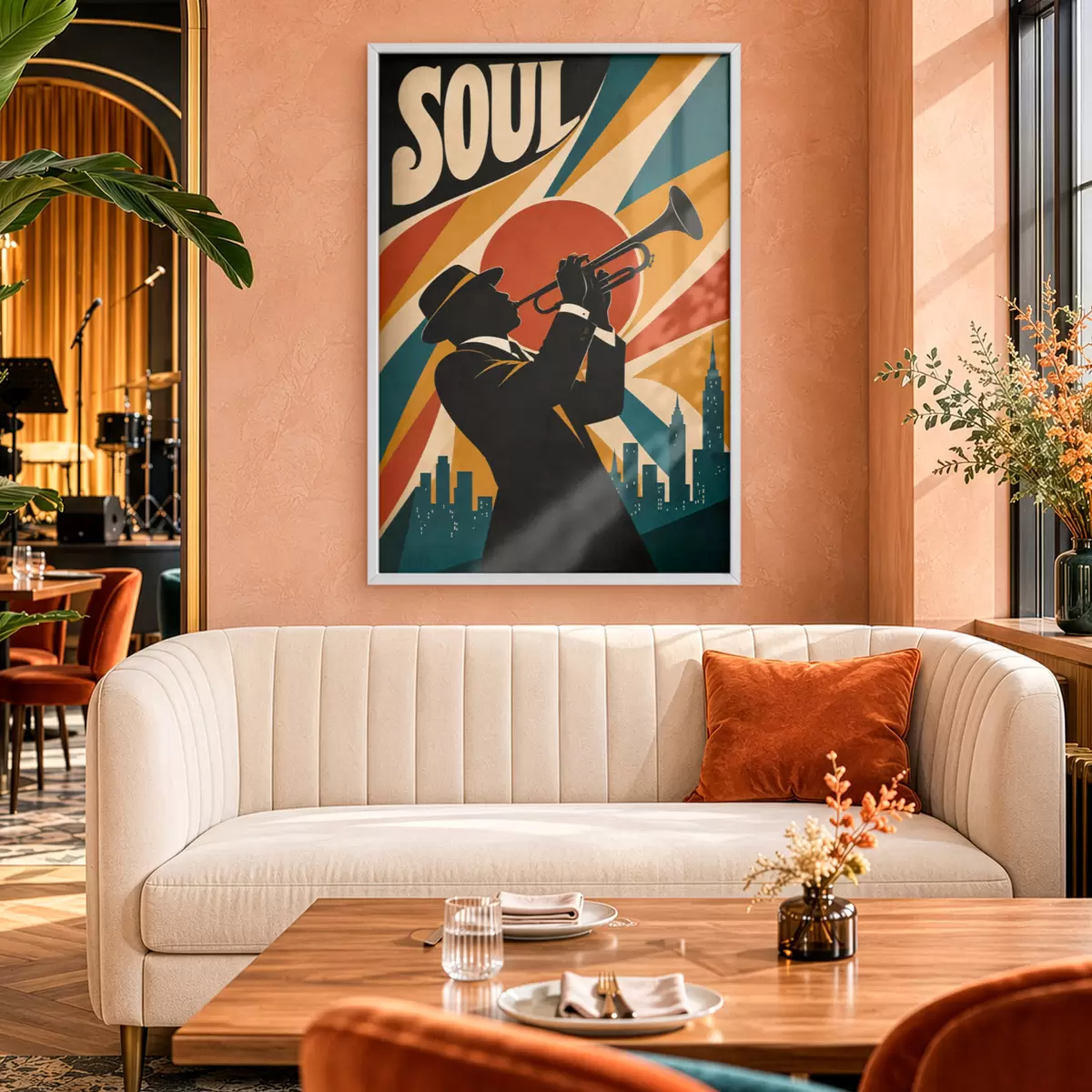 Poster Sunetele de jazz răsună printre zgârie-nori ai orașului f50925