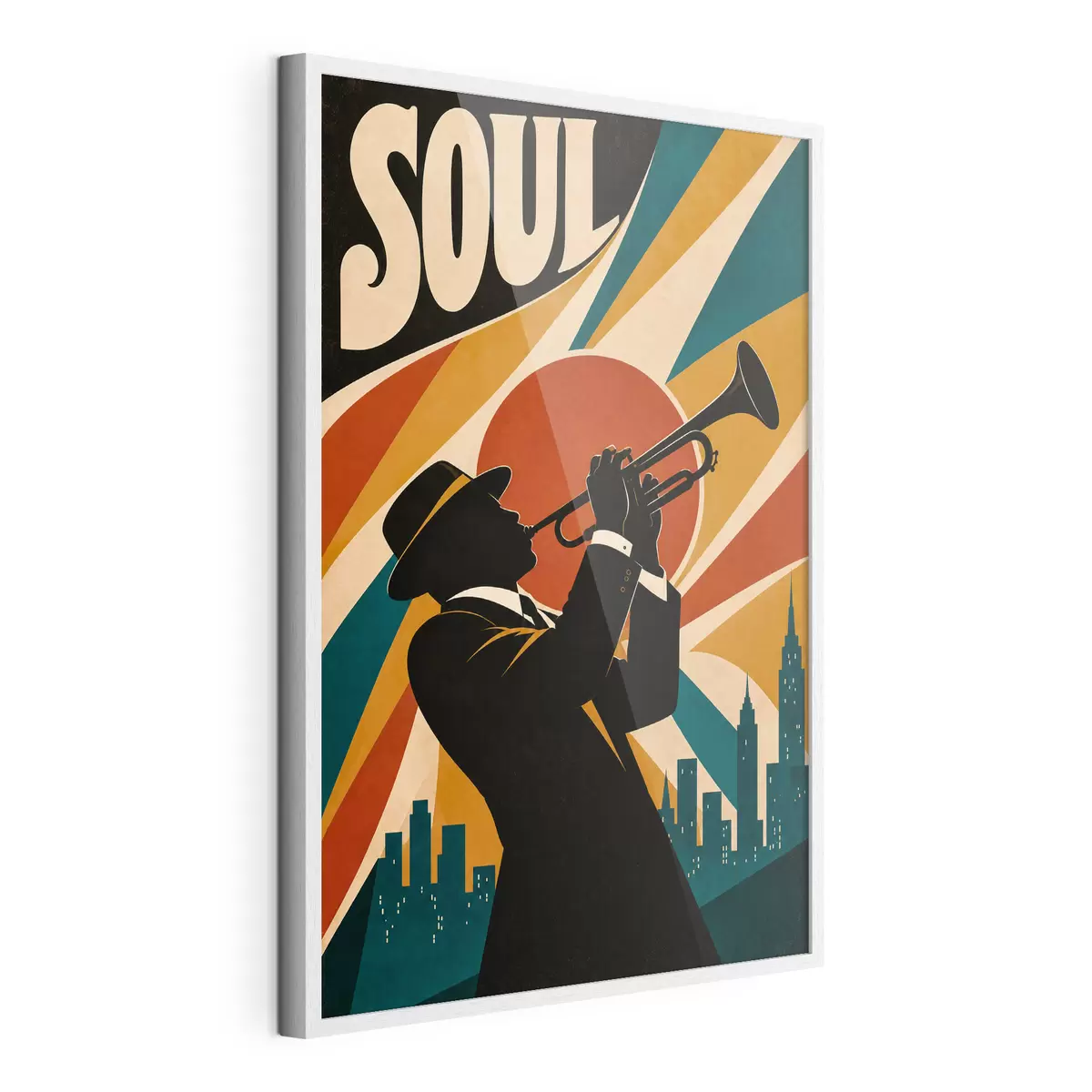 Poster Sunetele de jazz răsună printre zgârie-nori ai orașului f50925