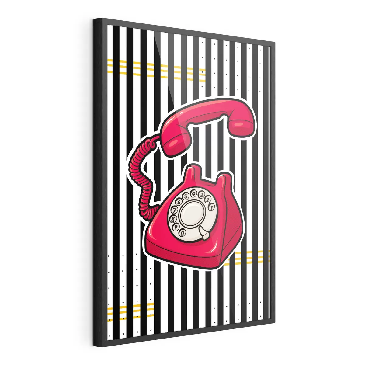 Poster Telefon roșu în stil retro pe fundal cu dungi groase f50784