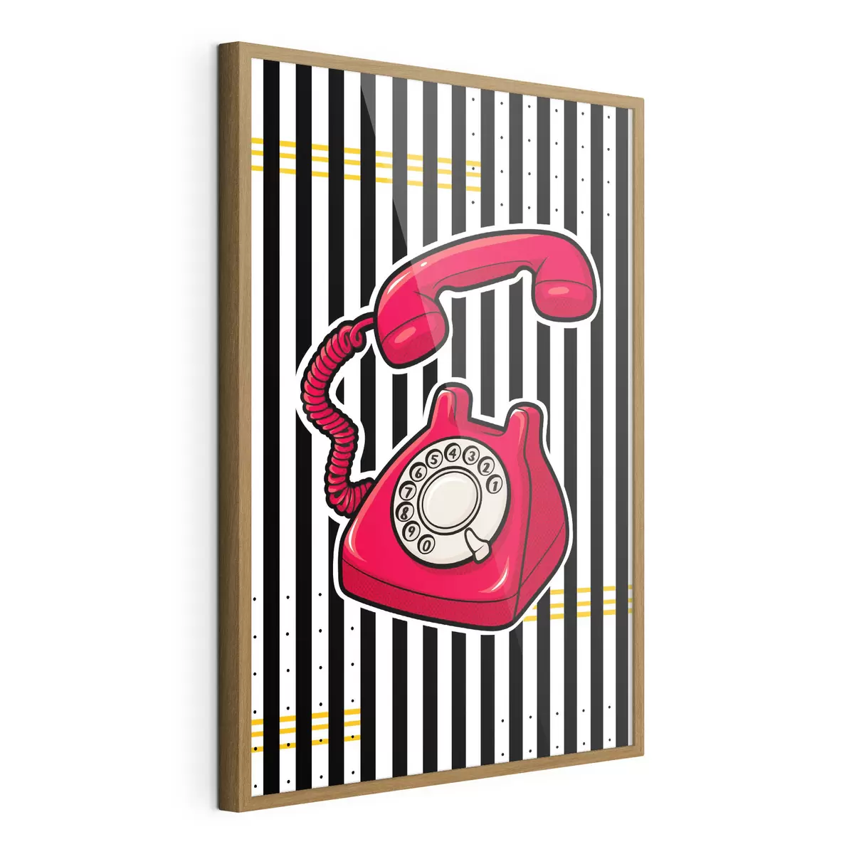 Poster Telefon roșu în stil retro pe fundal cu dungi groase f50784